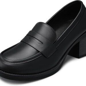 Women's Faux Leather Loafers 2.6-Inch Heel Slip-On Business Casual Shoes